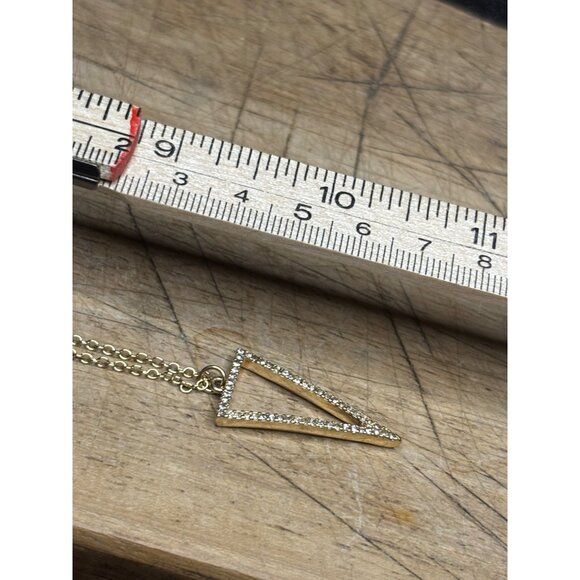 Gold Chain Necklace With Rhinestone Triangle Pendant - Picture 2 of 7